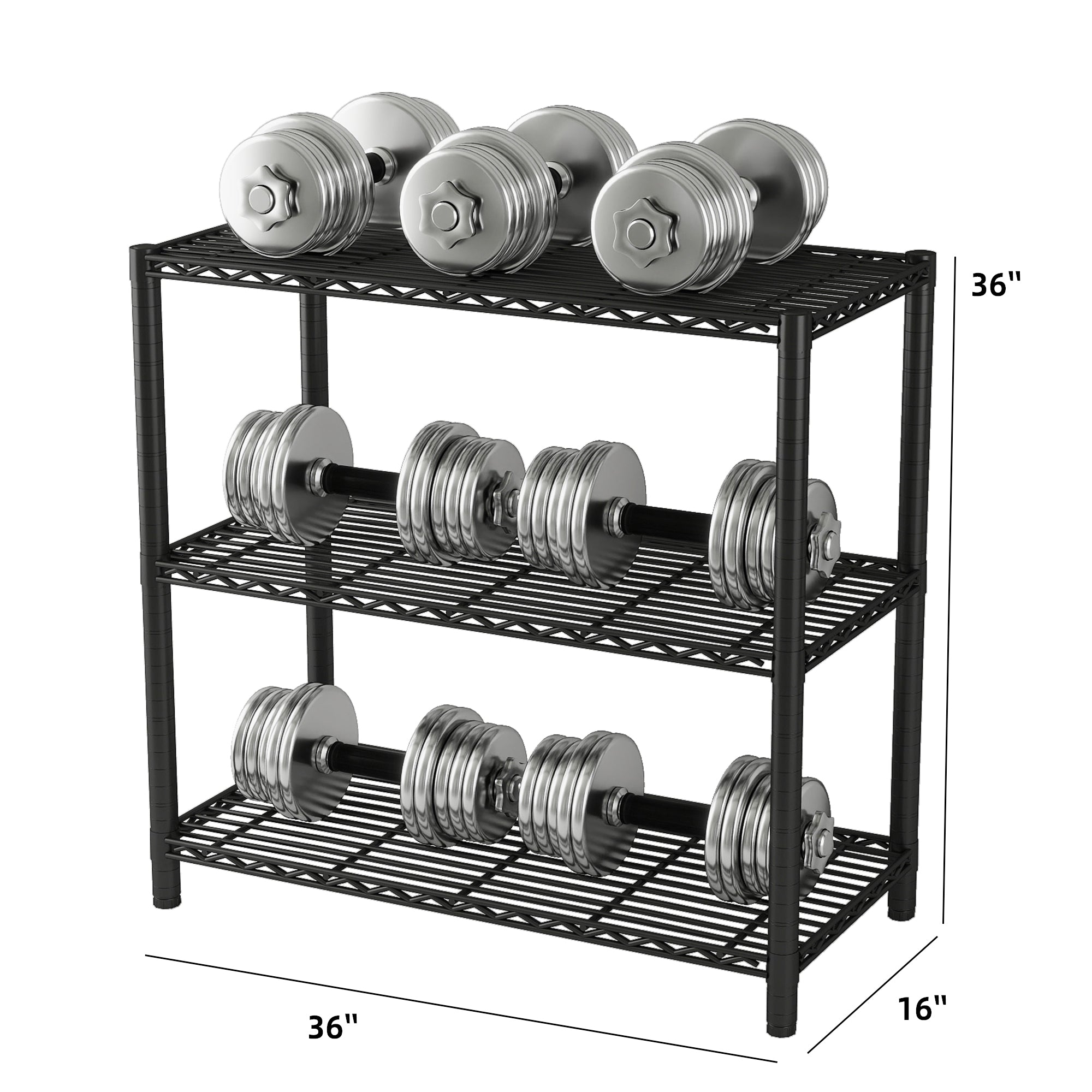 6-Shelf Shelving Unit, Changeable into 2 of 3-Shelf Units, 72”H X 36”W X16”D Adjustable Heavy Duty Steel Wire Shelves, 350 lbs Loading Capacity Per Shelf. ITEM#: 540B