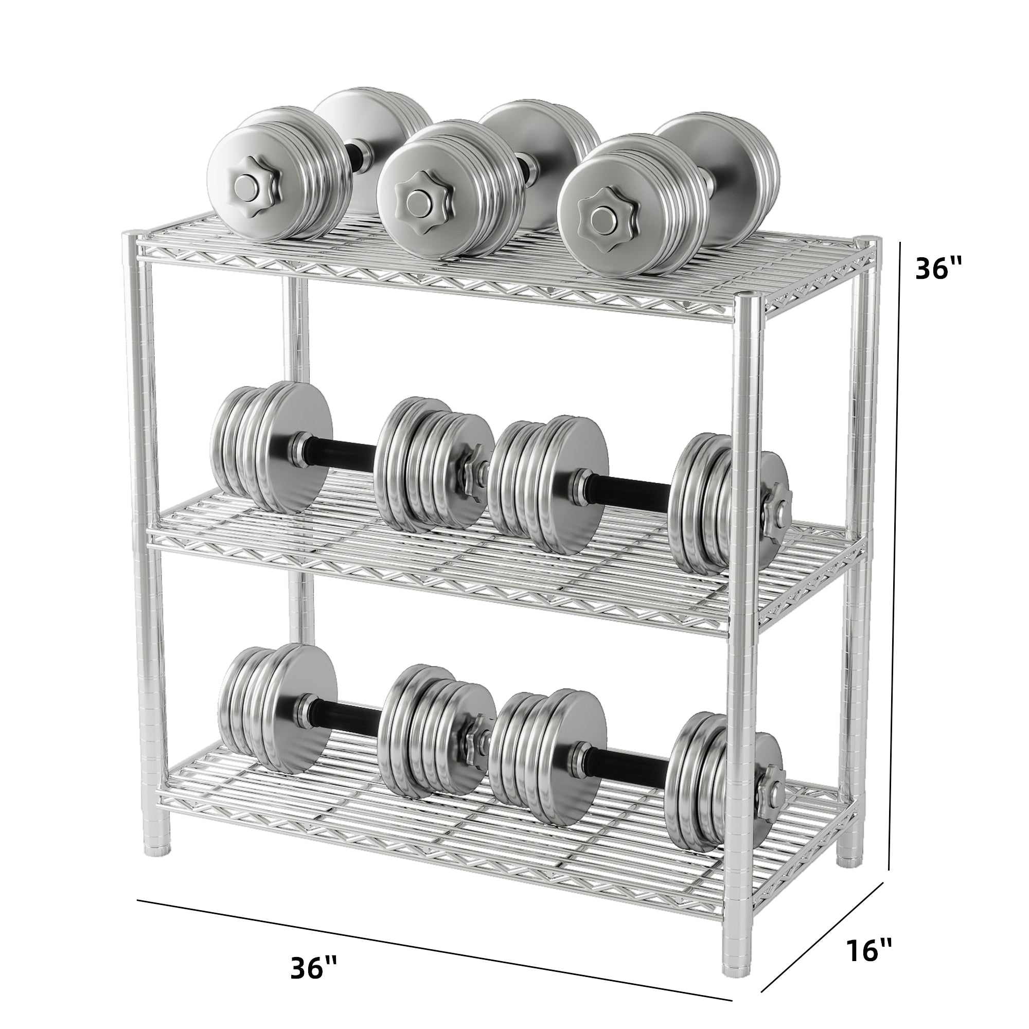 Chrome 6-Shelf Shelving Unit, Changeable into 2 of 3-Shelf Units, 72”H X 36”W X 16”D Adjustable Heavy Duty Steel Wire Shelves, 350 lbs Loading Capacity Per Shelf. ITEM#: 540C