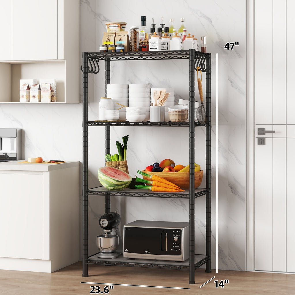5-Shelf Shelving Unit with Shelf Liners Set of 5, NSF Certified, Adjustable, Steel Organizer Wire Rack, 100lbs Loading Capacity Per Shelf, for Kitchen and Garage (23.6W x 14D x 59H) Black. ITEM#: 100-4
