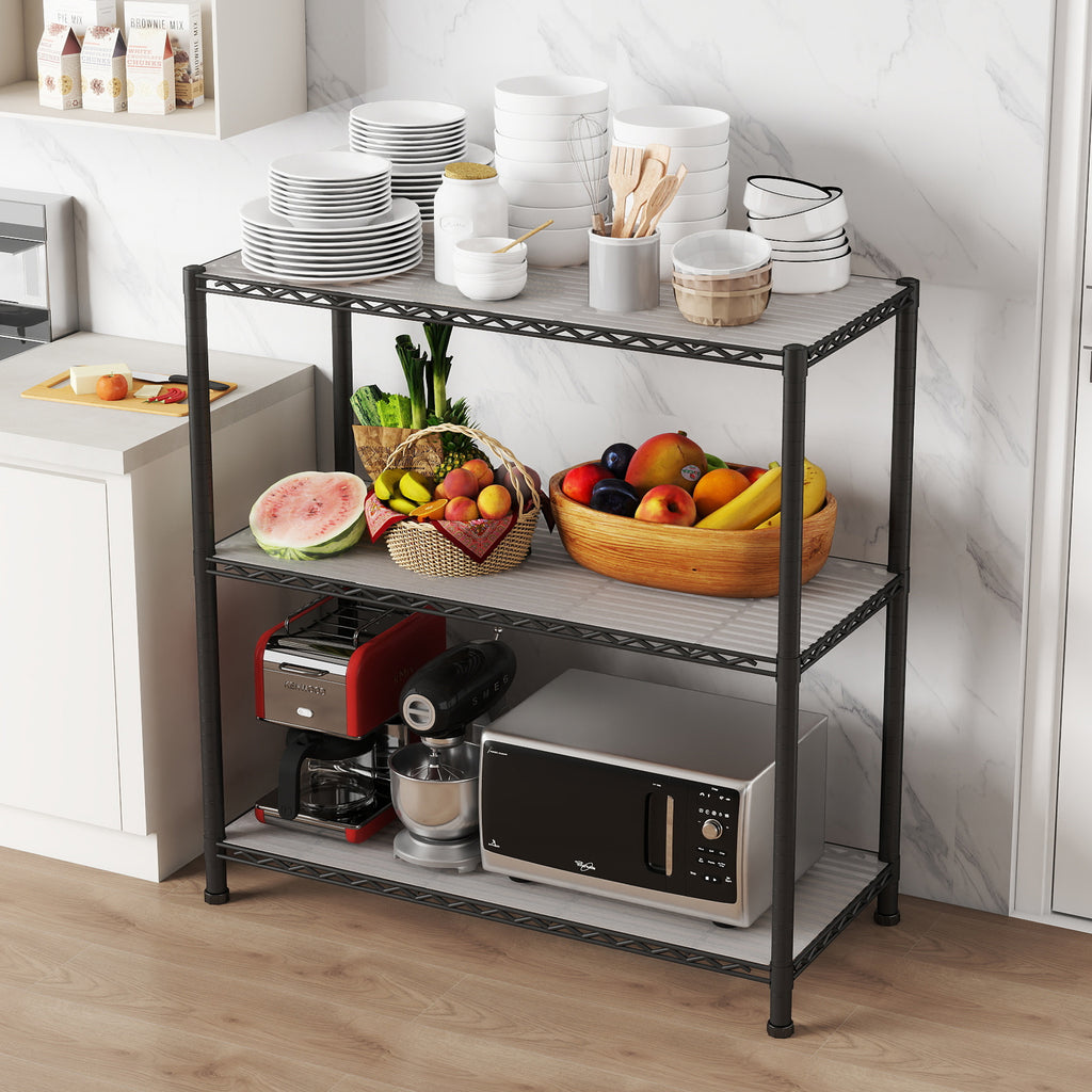 3-Shelf Shelving Unit with 3-Shelf Liners, 36" W X 16" D X 36" H Adjustable Rack, Steel Wire Shelves, Shelving Units and Storage for Laundry Bathroom Kitchen Pantry Closet, Black. item#: 530B