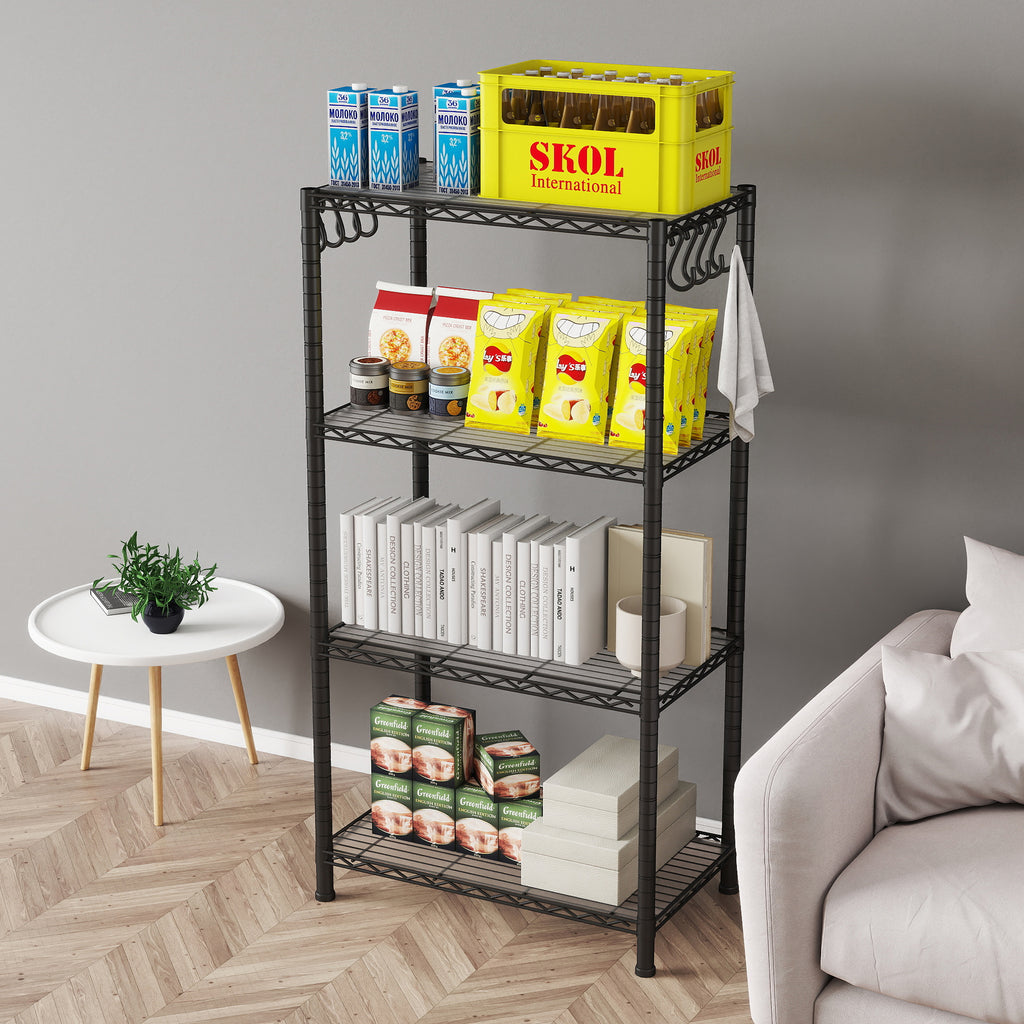 5-Shelf Shelving Unit with Shelf Liners Set of 5, NSF Certified, Adjustable, Steel Organizer Wire Rack, 100lbs Loading Capacity Per Shelf, for Kitchen and Garage (23.6W x 14D x 59H) Black. ITEM#: 100-4