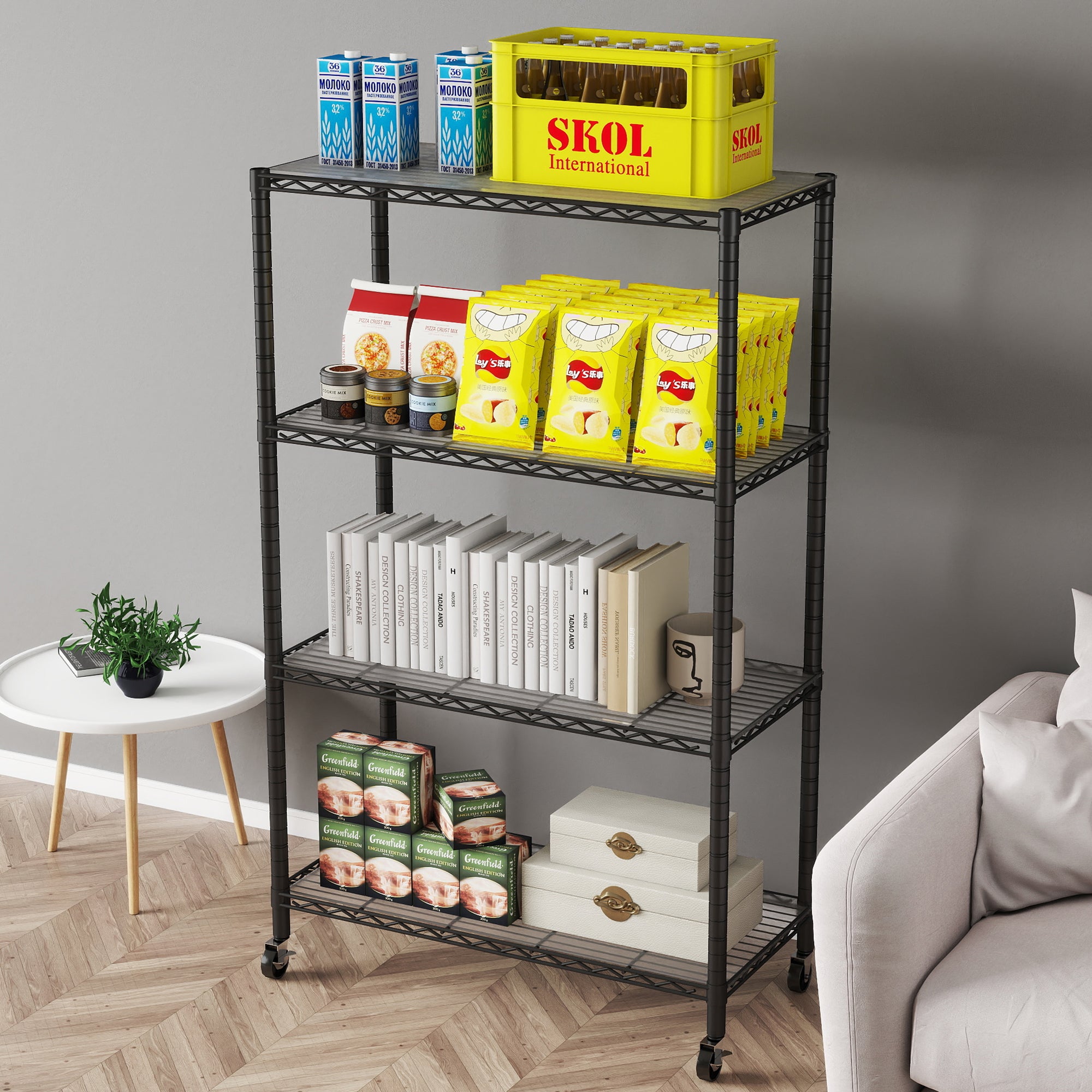 4-Shelf Shelving Units and Storage on Wheels with Shelf Liners Set of 4, NSF Certified, Adjustable Carbon Steel Wire Shelving Unit Rack for Garage, Kitchen, Office(50H X 30W X 14D). item#: 200-4W
