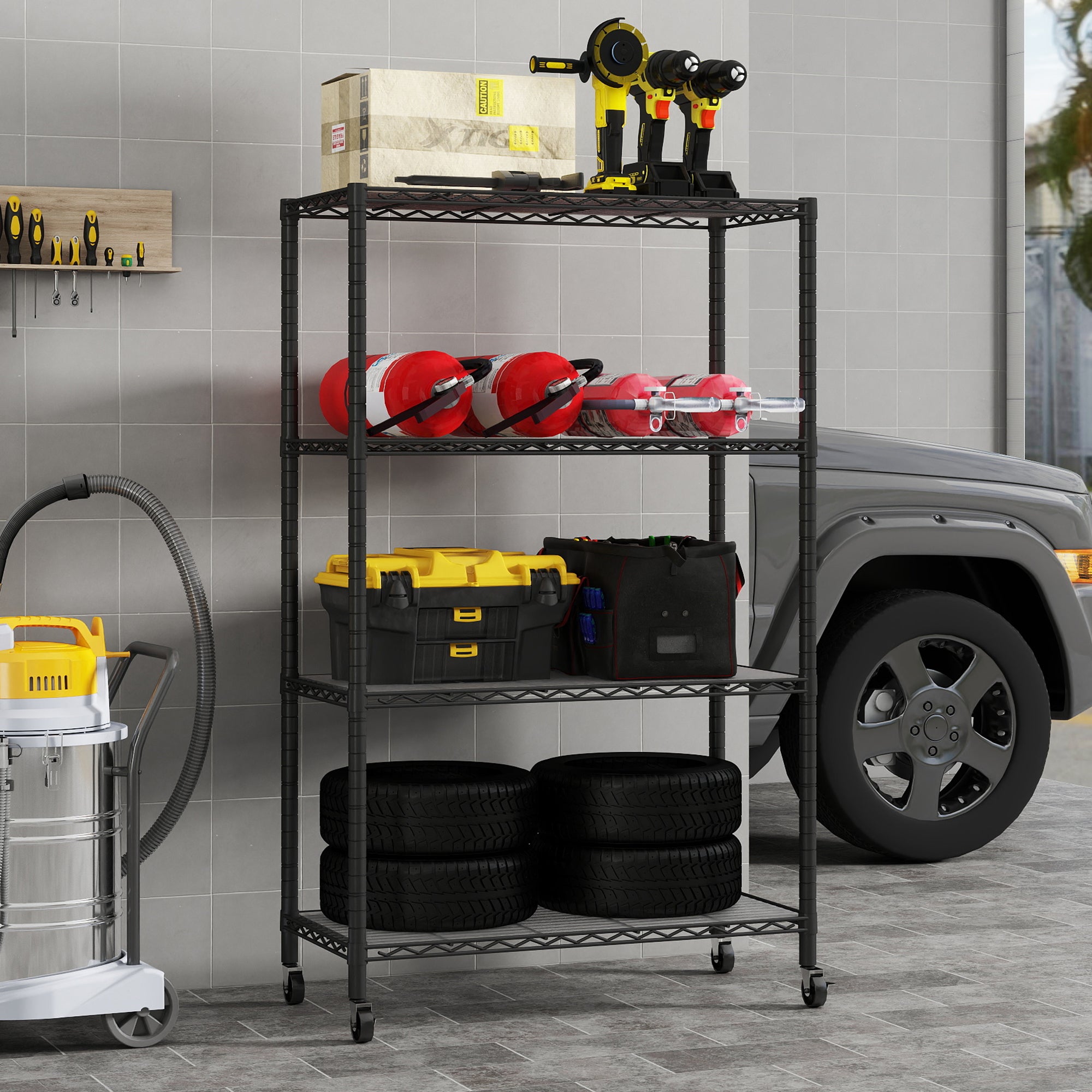 4-Shelf Shelving Units and Storage on Wheels with Shelf Liners Set of 4, NSF Certified, Adjustable Carbon Steel Wire Shelving Unit Rack for Garage, Kitchen, Office(50H X 30W X 14D). item#: 200-4W