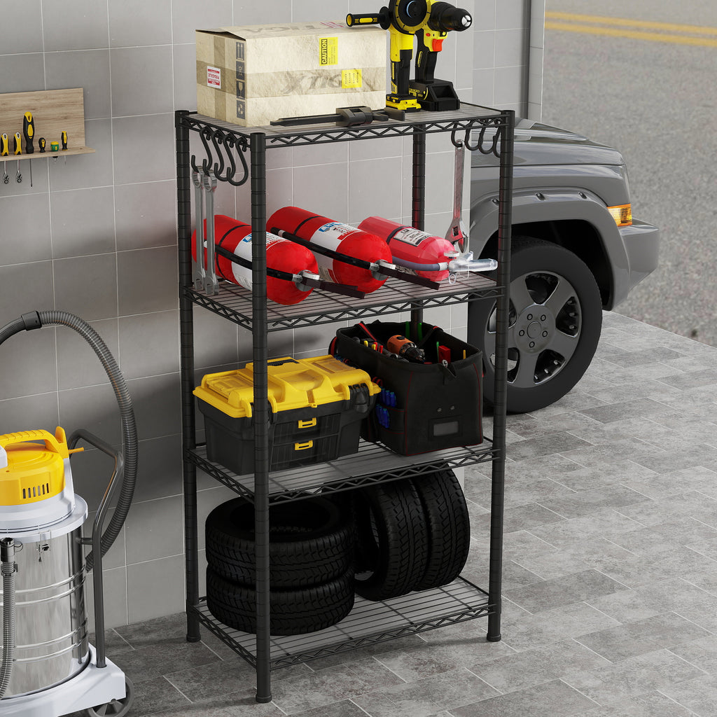 5-Shelf Shelving Unit with Shelf Liners Set of 5, NSF Certified, Adjustable, Steel Organizer Wire Rack, 100lbs Loading Capacity Per Shelf, for Kitchen and Garage (23.6W x 14D x 59H) Black. ITEM#: 100-4