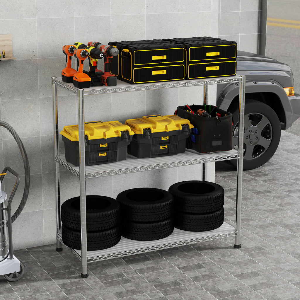 Chrome 3-Shelf Shelving Unit with 3-Shelf Liners, 36" W X 16" D X 36" H Adjustable Rack, Steel Wire Shelves, Shelving Units and Storage for Laundry Bathroom Kitchen Pantry Closet. item#: 530C