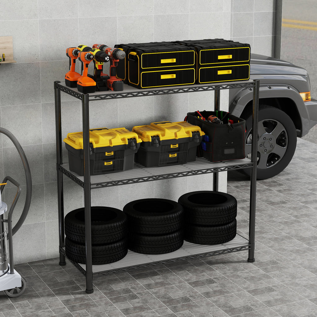 3-Shelf Shelving Unit with 3-Shelf Liners, 36" W X 16" D X 36" H Adjustable Rack, Steel Wire Shelves, Shelving Units and Storage for Laundry Bathroom Kitchen Pantry Closet, Black. item#: 530B