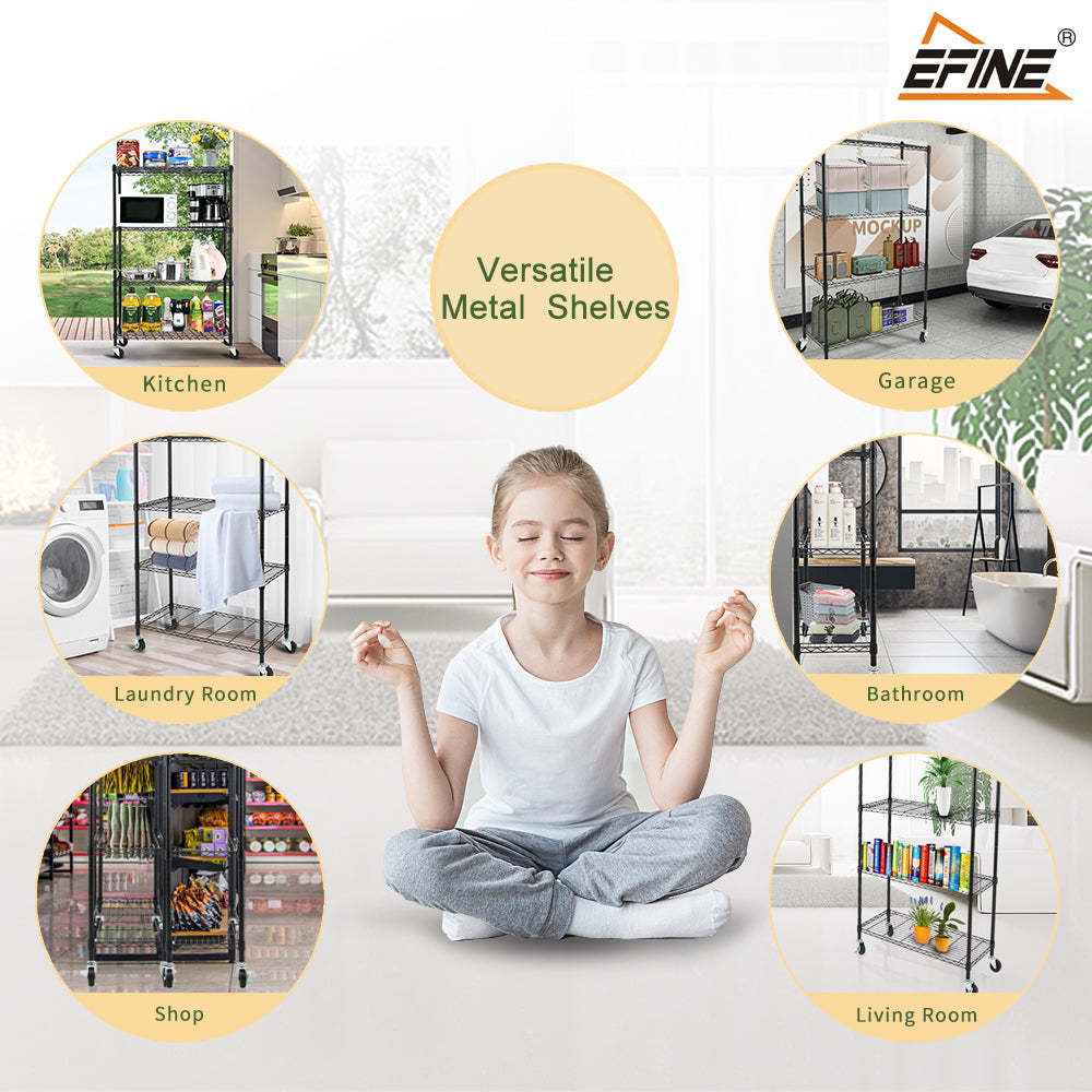 4-Shelf Shelving Units and Storage on 3'' Wheels with 4-Shelf Liners, 36W X 14D X 57.7H Adjustable Heavy Duty Steel Wire Shelving Unit for Garage, Kitchen, Office, Pole Diameter 1 Inch. item#: 33653