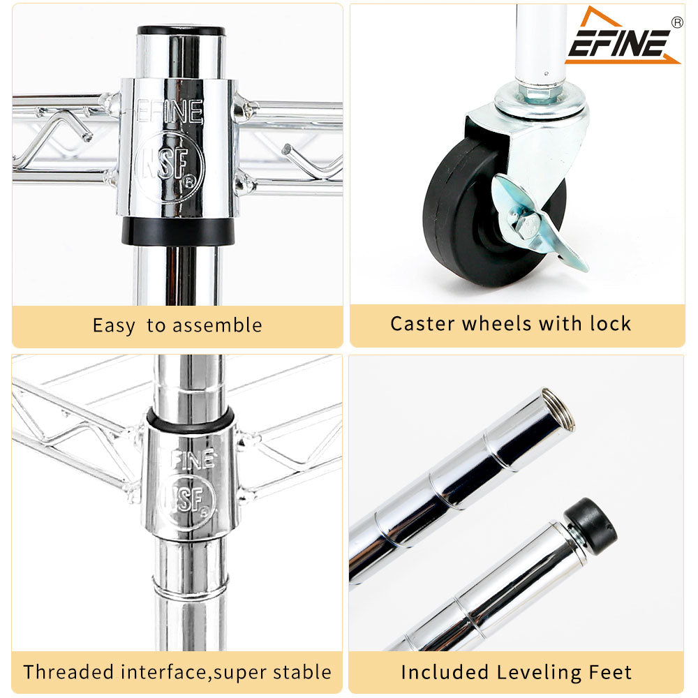 Chrome 5-Shelf Shelving Unit on 3'' Wheels with Shelf Liners Set of 5, NSF Certified, Adjustable Heavy Duty Steel Wire Shelving Rack (30W x 14D x 63.7H) Pole Diameter 1 Inch. item#: 33656