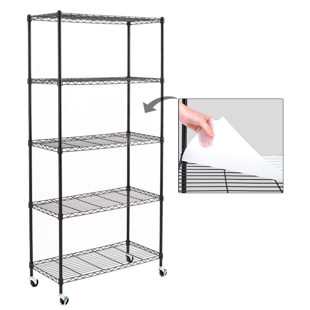5-Shelf Shelving Units and Storage on Wheels with Shelf Liners Set of 5, NSF Certified, Adjustable Carbon Steel Wire Shelving Unit Rack for Garage, Kitchen, Office(63H X 30W X 14D). item#: 200-5W