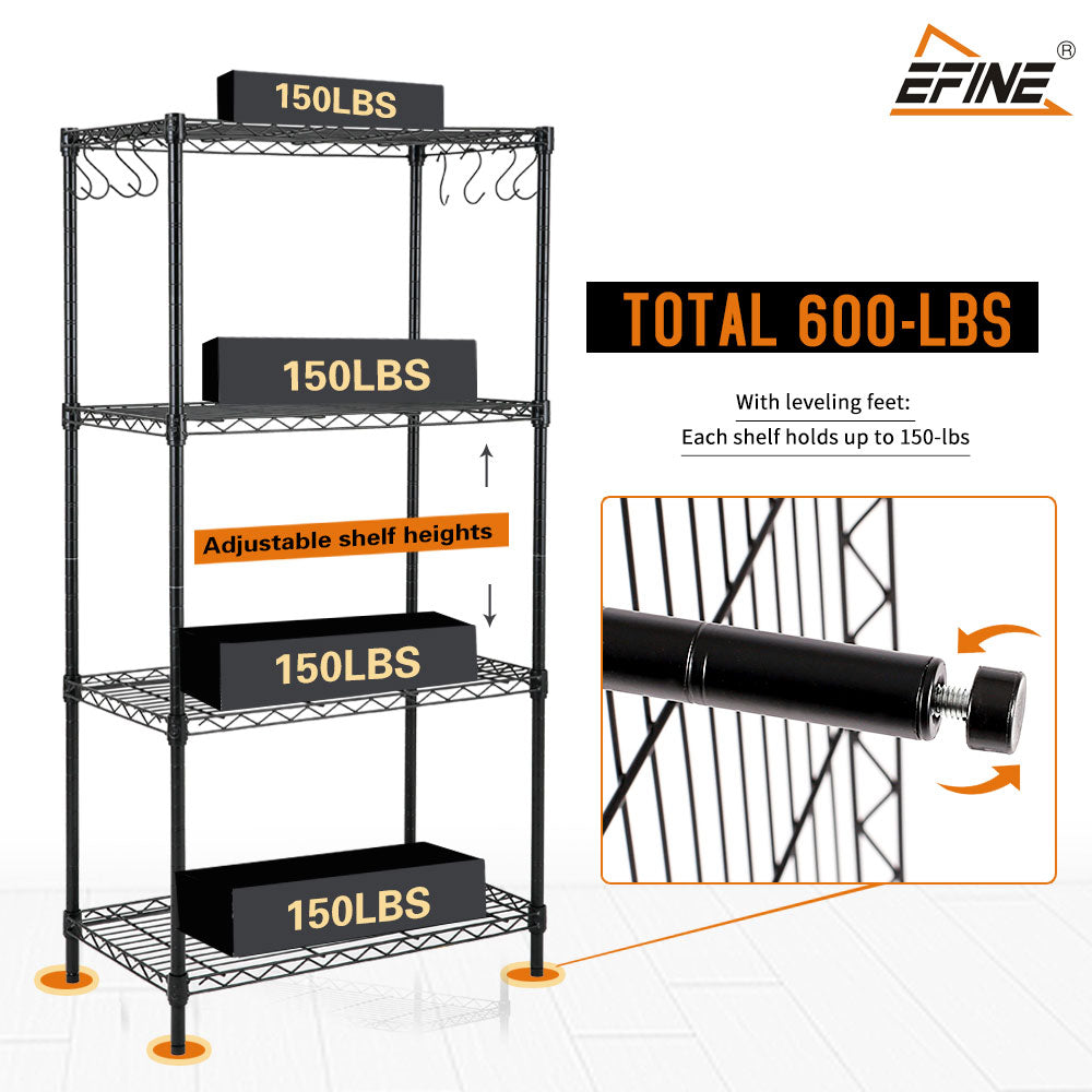 5-Shelf Shelving Unit with Shelf Liners Set of 5, NSF Certified, Adjustable, Steel Organizer Wire Rack, 100lbs Loading Capacity Per Shelf, for Kitchen and Garage (23.6W x 14D x 59H) Black. ITEM#: 100-4